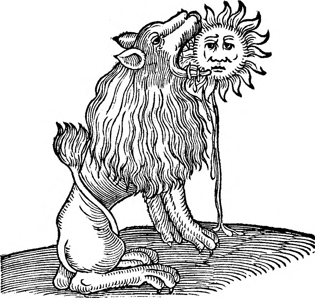 El león verde devorando al sol, con la sangre manando de sus fauces.